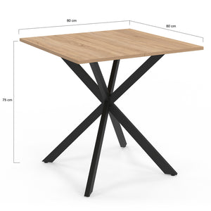 IDMarket - Tavolo da pranzo quadrato ALIX per 4 persone con gambe in legno e ragno nero 80 cm