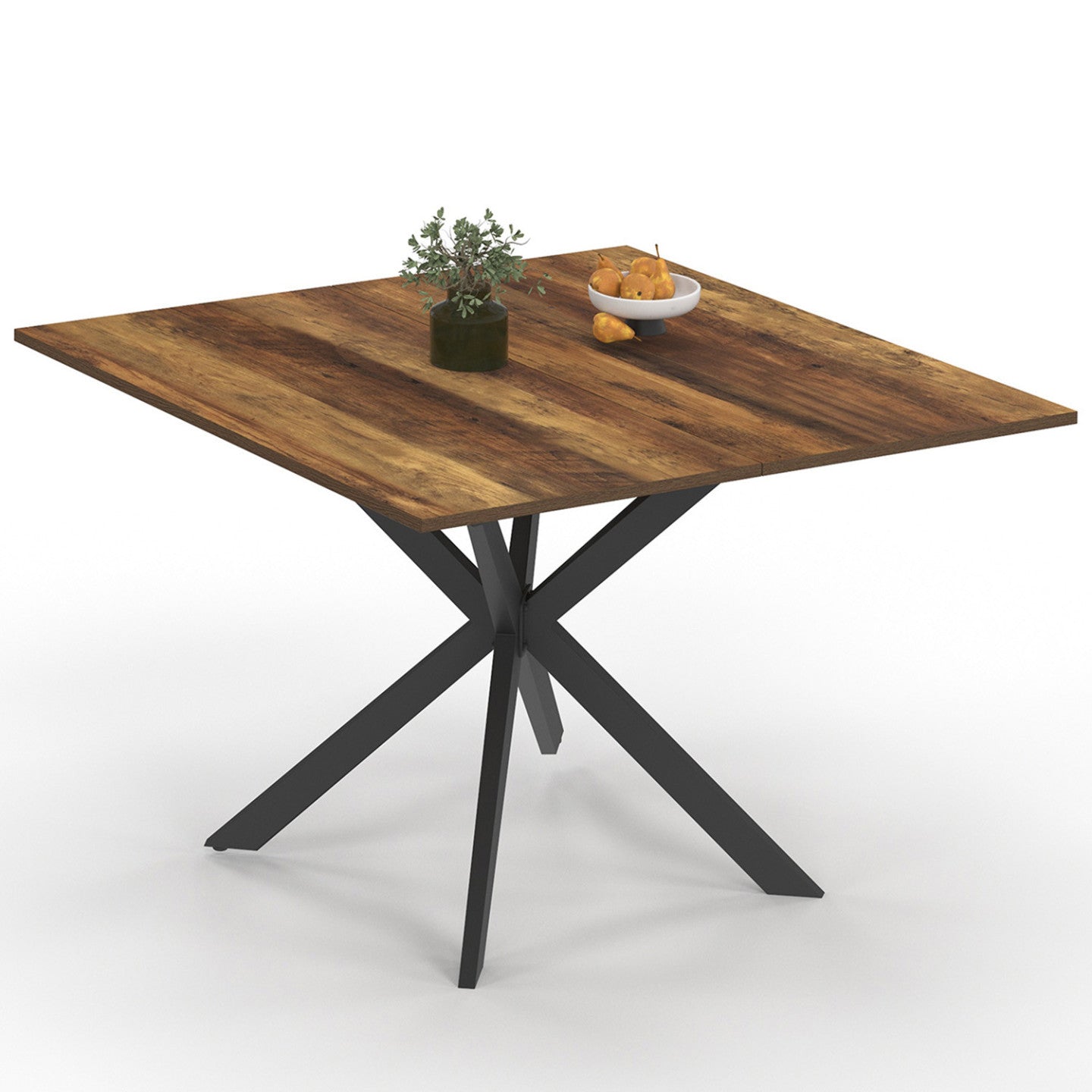 IDMarket - Tavolo da pranzo quadrato ALIX per 8 persone con gambe HAWKINS in legno scuro e ragno nero 110 cm