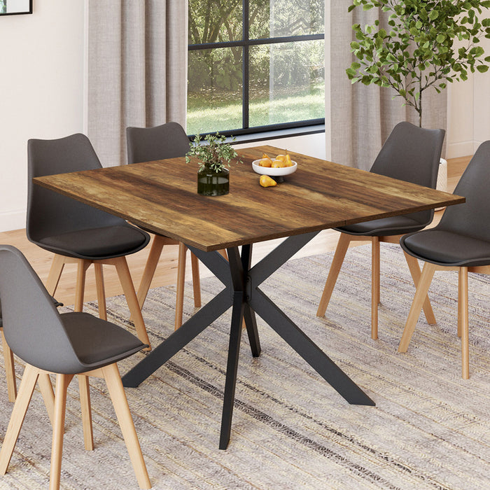 IDMarket - Tavolo da pranzo quadrato ALIX per 8 persone con gambe HAWKINS in legno scuro e ragno nero 110 cm