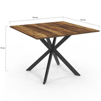 IDMarket - Tavolo da pranzo quadrato ALIX per 8 persone con gambe HAWKINS in legno scuro e ragno nero 110 cm