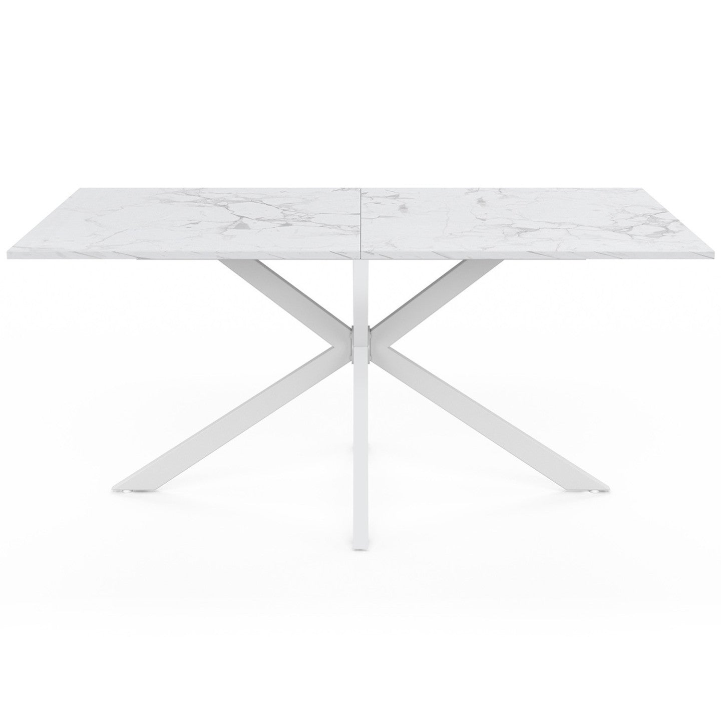 IDMarket - Tavolo da pranzo rettangolare ALIX 8 persone bianco gamba a ragno piano effetto marmo bianco ALASKA 160 cm