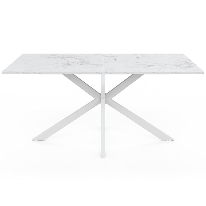 IDMarket - Tavolo da pranzo rettangolare ALIX 8 persone bianco gamba a ragno piano effetto marmo bianco ALASKA 160 cm