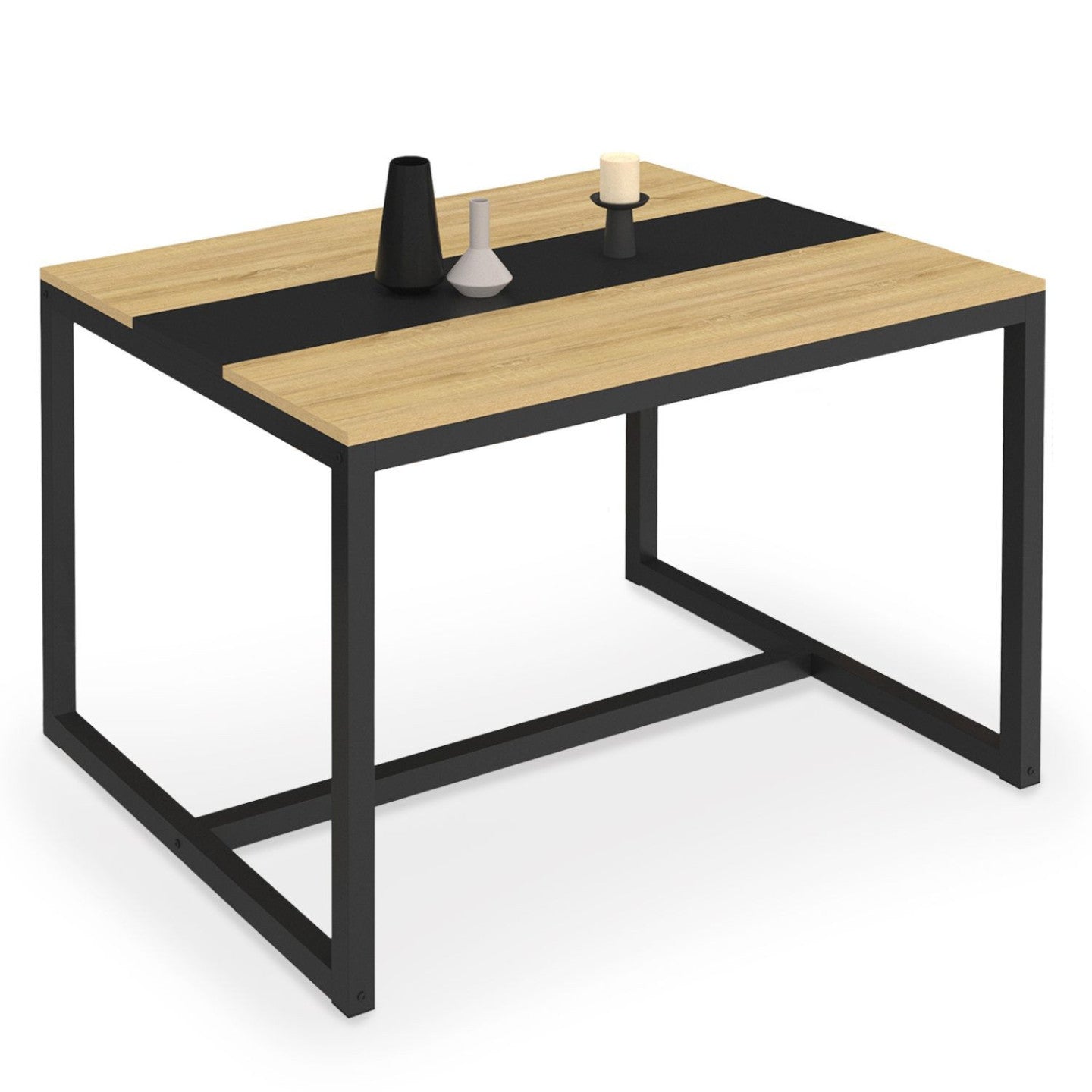 IDMarket - Tavolo da pranzo rettangolare DOVER 4 persone nero fascia centrale design industriale 120 cm