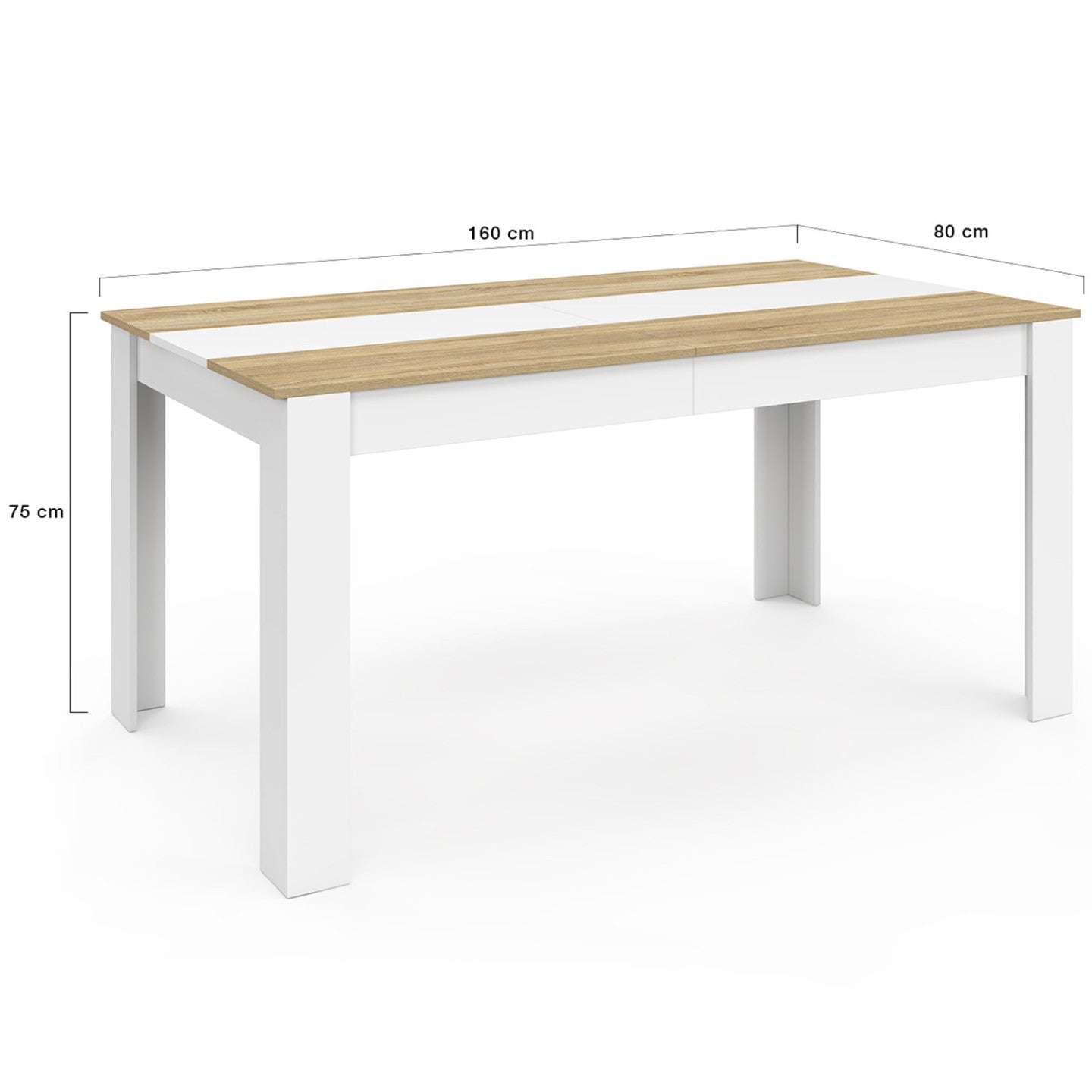 IDMarket - Tavolo da pranzo rettangolare GEORGIA per 8 persone in simil-faggio e bianco 160 x 80 cm