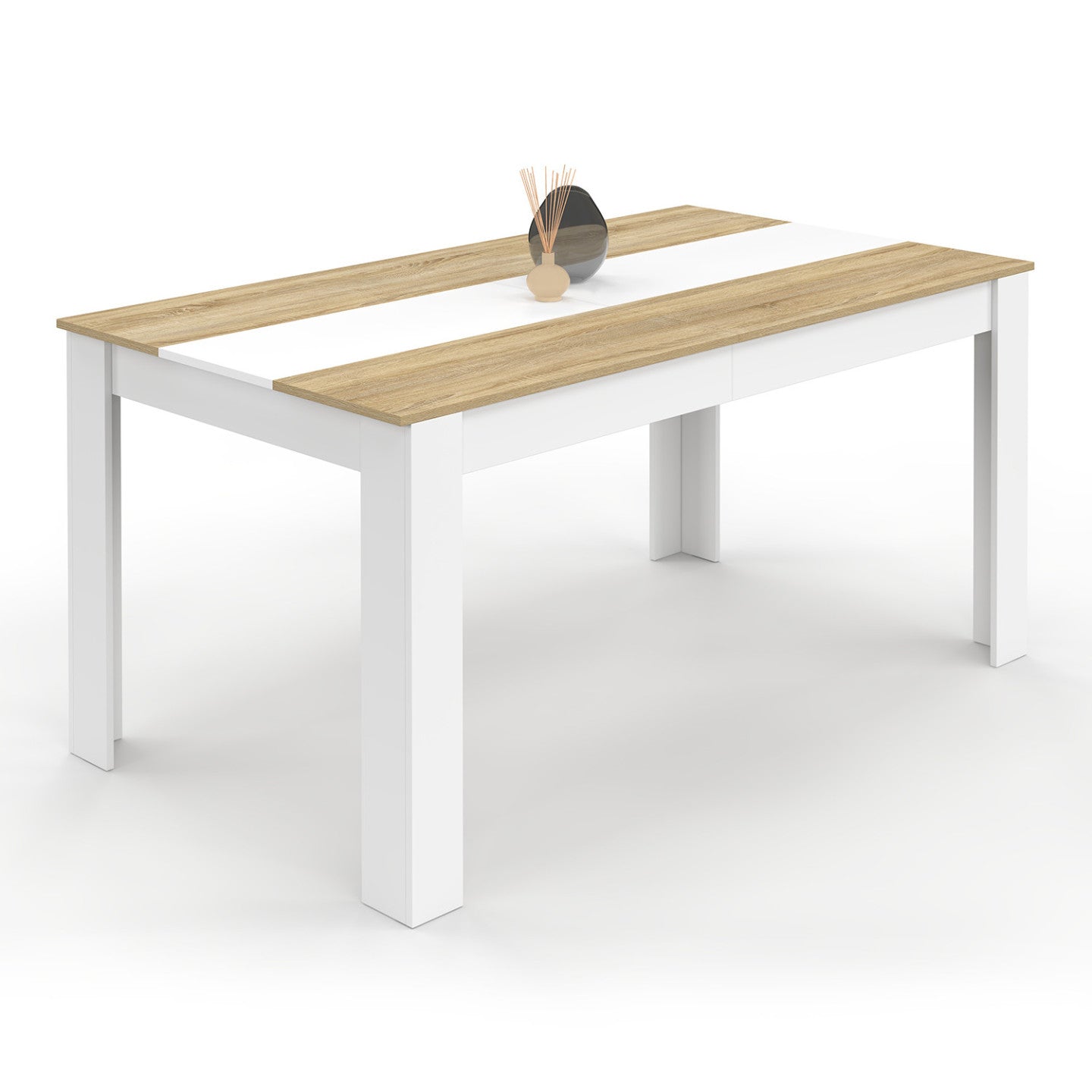 IDMarket - Tavolo da pranzo rettangolare GEORGIA per 8 persone in simil-faggio e bianco 160 x 80 cm