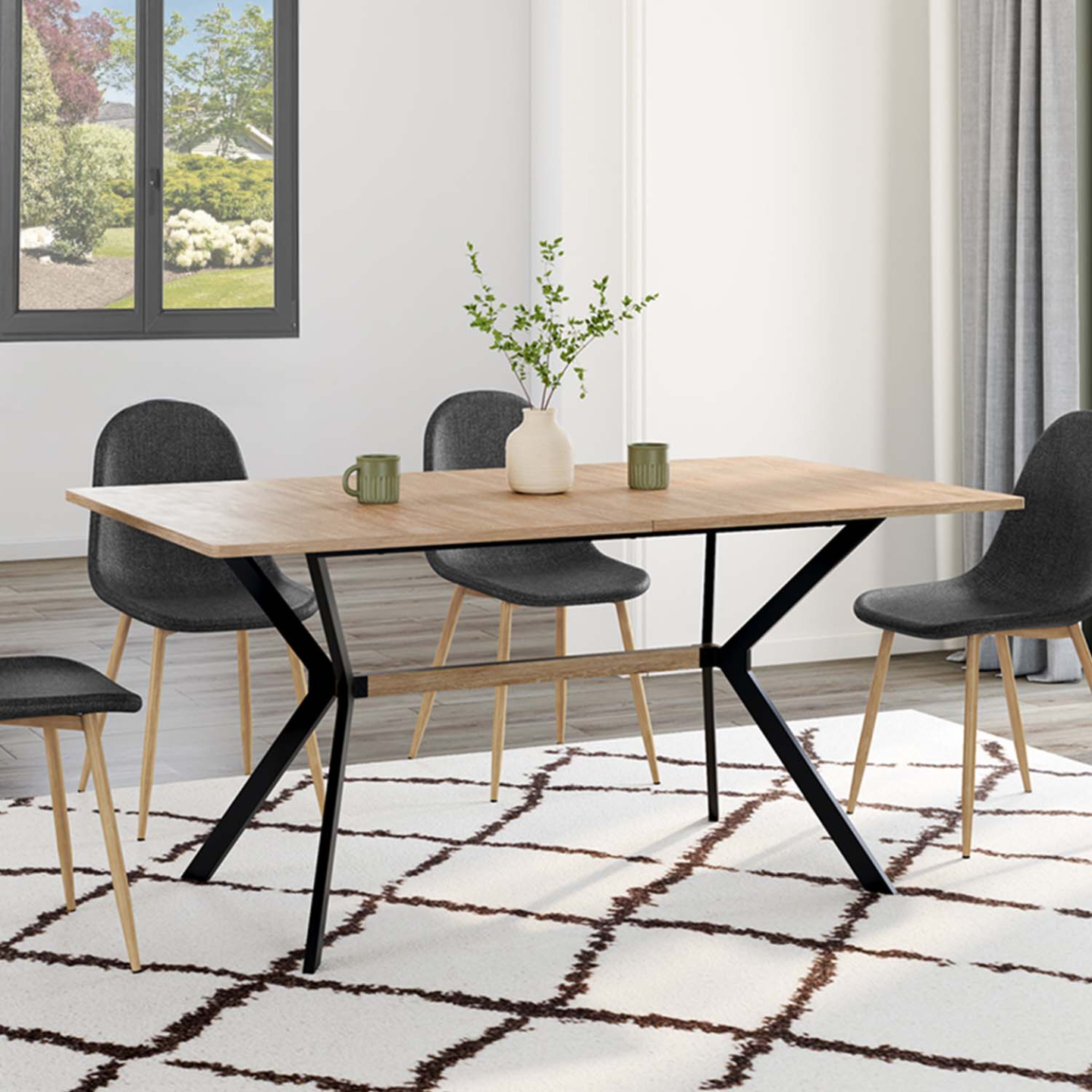 IDMarket - Tavolo da pranzo rettangolare LOUISON 8 persone legno e nero design industriale 160 cm