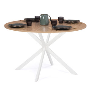 IDMarket - Tavolo da pranzo rotondo ALIX, legno e gambe a ragno bianche, 4-6 persone, 110 cm