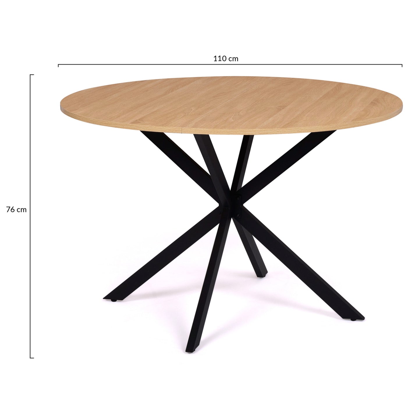 IDMarket - Tavolo da pranzo rotondo ALIX, legno e gambe a ragno nere, 4-6 persone, 110 cm