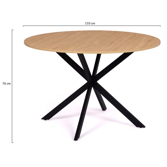 IDMarket - Tavolo da pranzo rotondo ALIX, legno e gambe a ragno nere, 4-6 persone, 110 cm