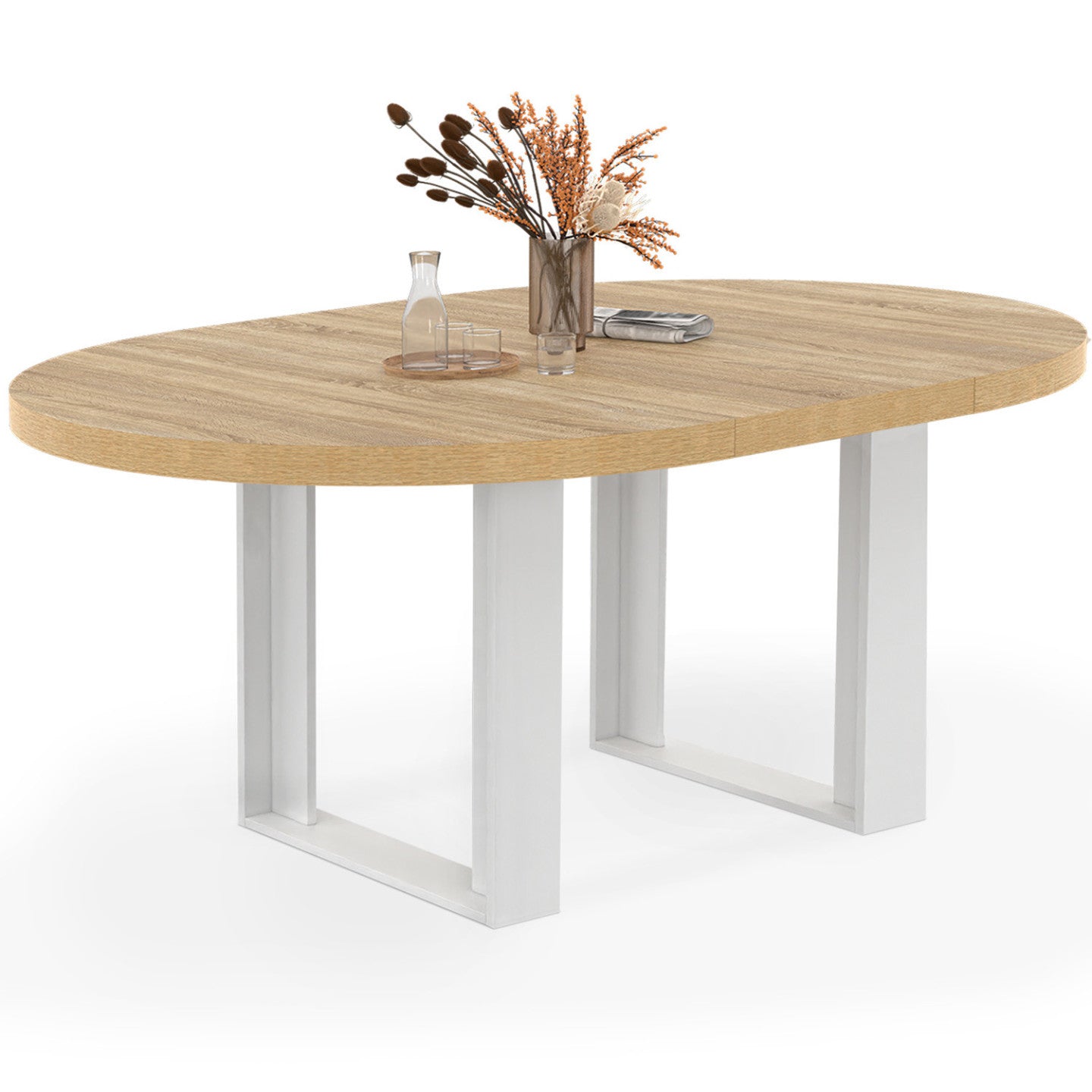 IDMarket - Tavolo da pranzo rotondo allungabile PHOENIX 4-6 persone in legno e bianco 110-150 cm