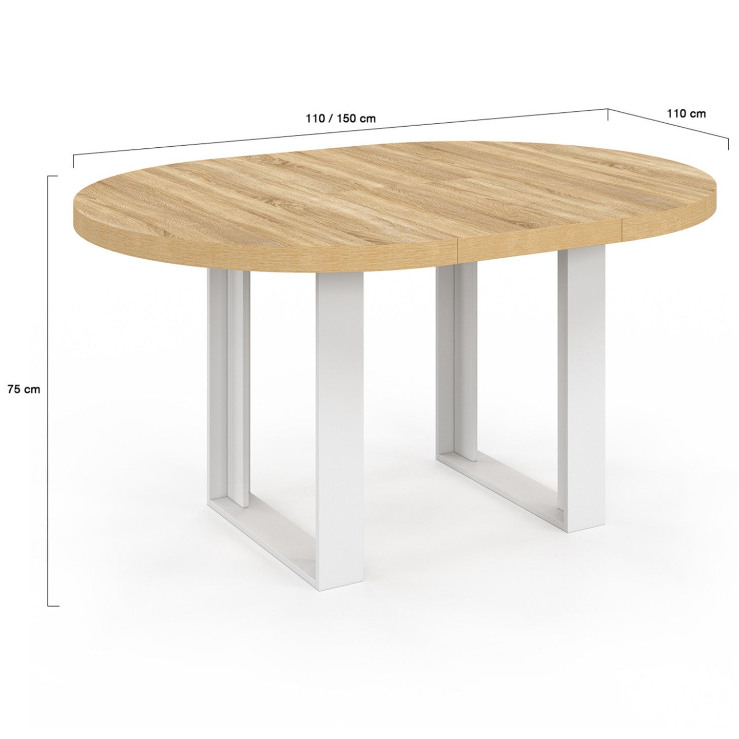 IDMarket - Tavolo da pranzo rotondo allungabile PHOENIX 4-6 persone in legno e bianco 110-150 cm