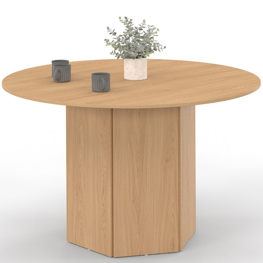 IDMarket - Tavolo da pranzo rotondo BERTHE, 6 persone, gamba esagonale, effetto legno faggio 110 cm