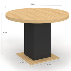 IDMarket - Tavolo da pranzo rotondo EDEN 6 persone in legno e nero 110 cm