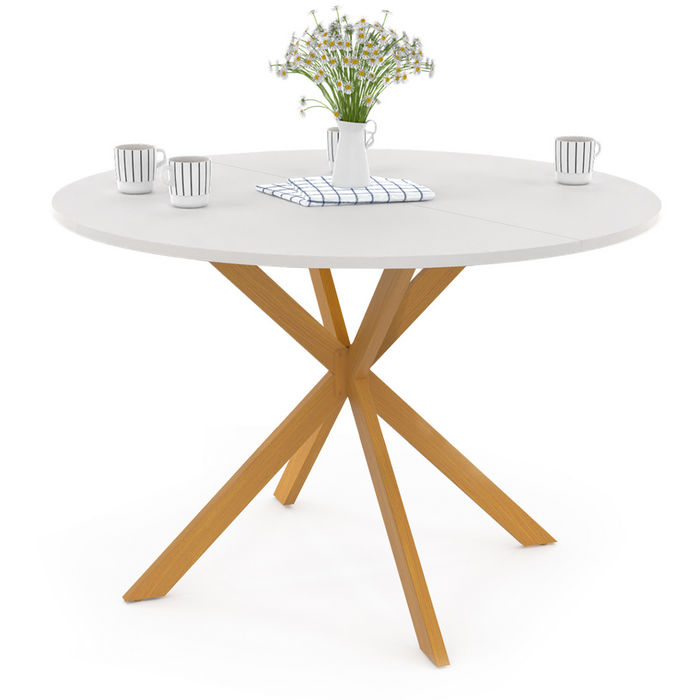 IDMarket - Tavolo da pranzo rotondo GISELE per 6 persone, gamba a ragno in legno, piano bianco 110 cm