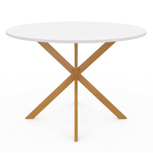IDMarket - Tavolo da pranzo rotondo GISELE per 6 persone, gamba a ragno in legno, piano bianco 110 cm
