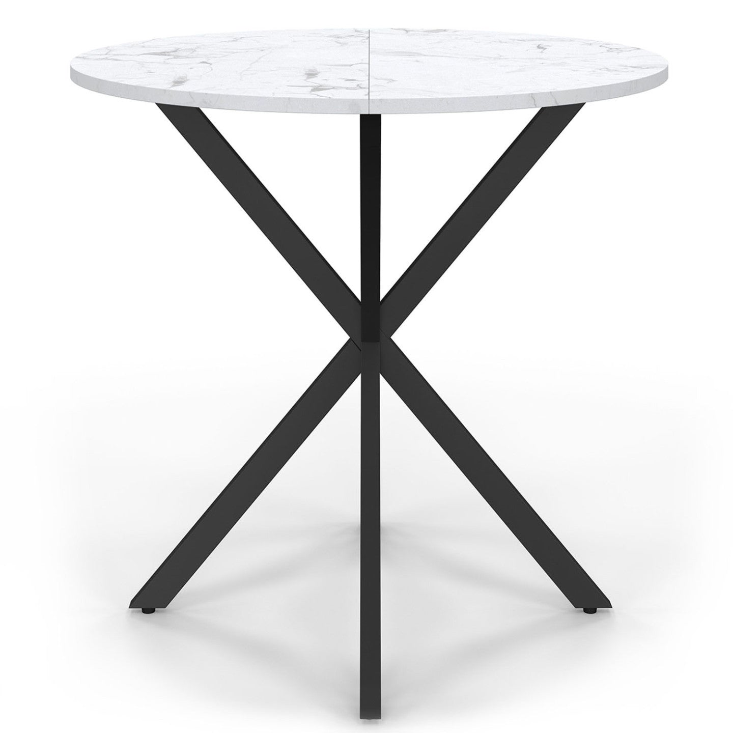 IDMarket - Tavolo da pranzo rotondo per 4 persone ALIX con gamba a ragno nera e piano ALASKA 80 cm effetto marmo bianco