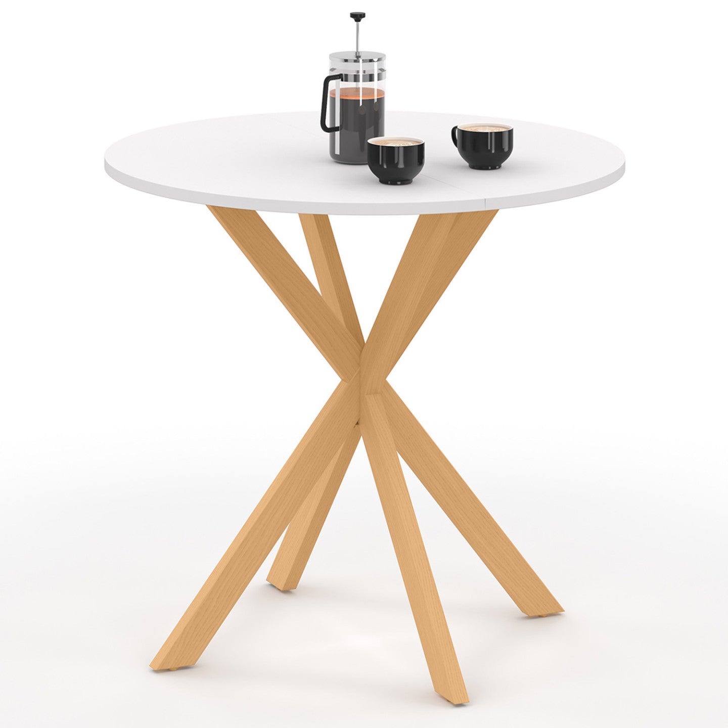 IDMarket - Tavolo da pranzo rotondo per 4 persone GISELE con gamba a ragno in legno e piano bianco 80 cm