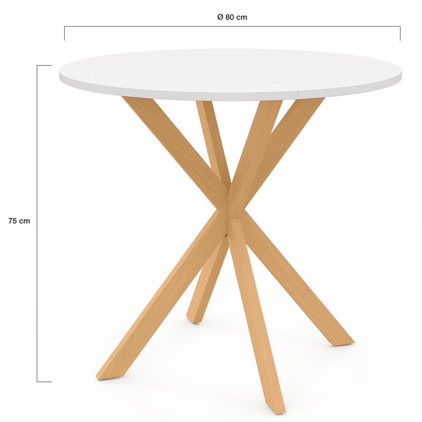 IDMarket - Tavolo da pranzo rotondo per 4 persone GISELE con gamba a ragno in legno e piano bianco 80 cm