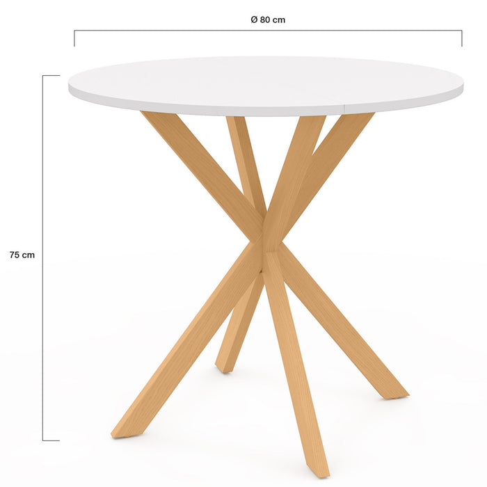 IDMarket - Tavolo da pranzo rotondo per 4 persone GISELE con gamba a ragno in legno e piano bianco 80 cm