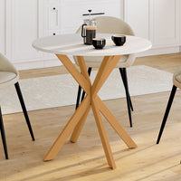 IDMarket - Tavolo da pranzo rotondo per 4 persone GISELE con gamba a ragno in legno e piano bianco 80 cm