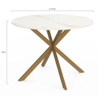 IDMarket - Tavolo da pranzo rotondo per 6 persone ALIX con gamba a ragno in ottone e piano ALASKA 110 cm effetto marmo oro