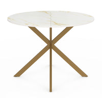 IDMarket - Tavolo da pranzo rotondo per 6 persone ALIX con gamba a ragno in ottone e piano ALASKA 110 cm effetto marmo oro