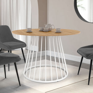 IDMarket - Tavolo da pranzo rotondo per 6 persone YUNA con piano in legno e gamba in filo metallico bianco 110 cm