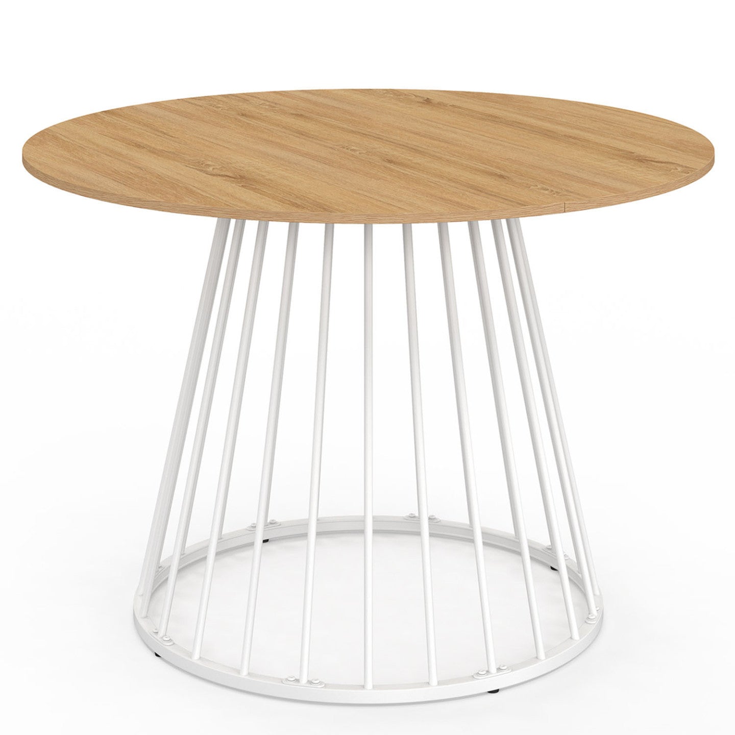 IDMarket - Tavolo da pranzo rotondo per 6 persone YUNA con piano in legno e gamba in filo metallico bianco 110 cm