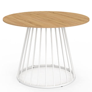 IDMarket - Tavolo da pranzo rotondo per 6 persone YUNA con piano in legno e gamba in filo metallico bianco 110 cm