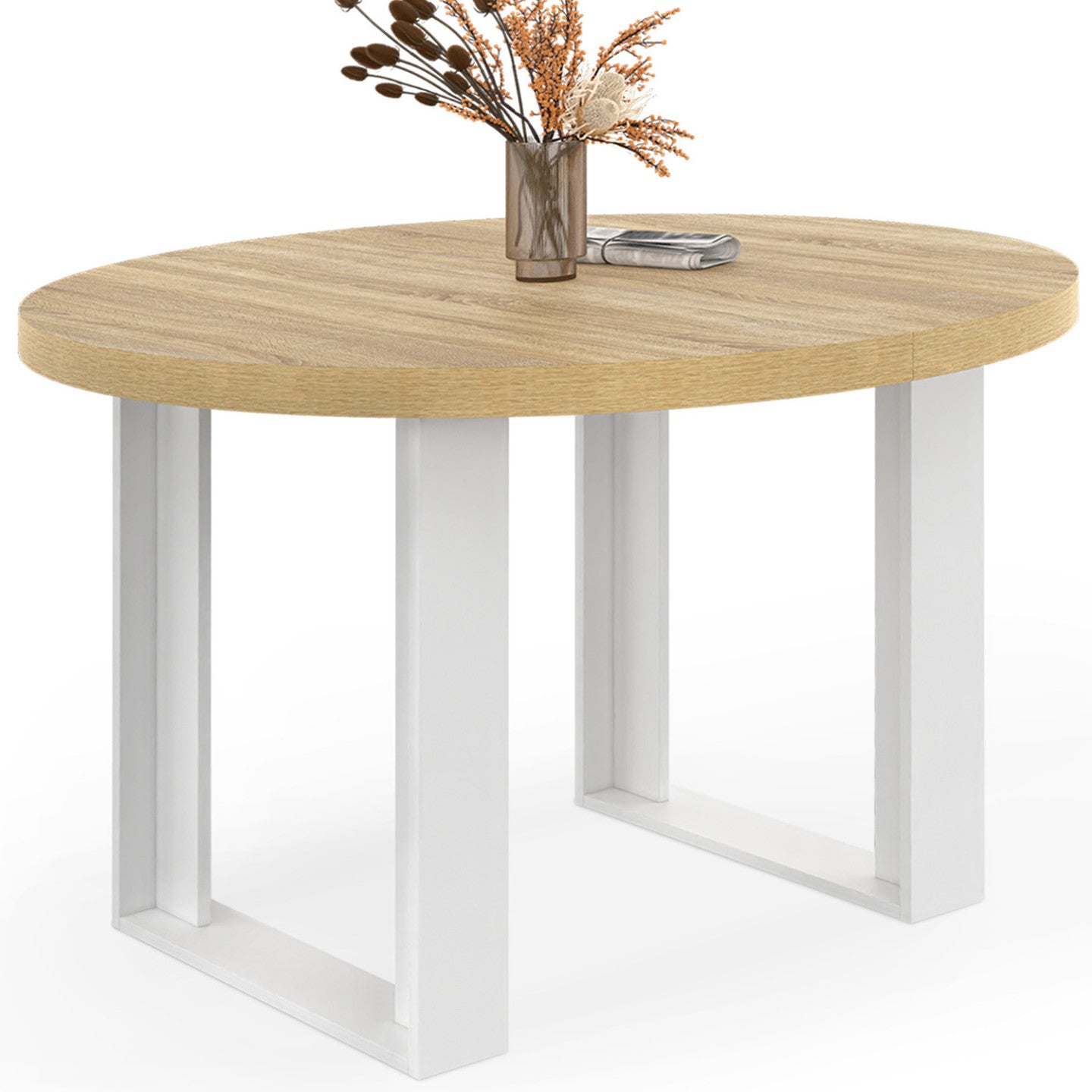 IDMarket - Tavolo da pranzo rotondo PHOENIX per 4 persone in legno e bianco 110 cm