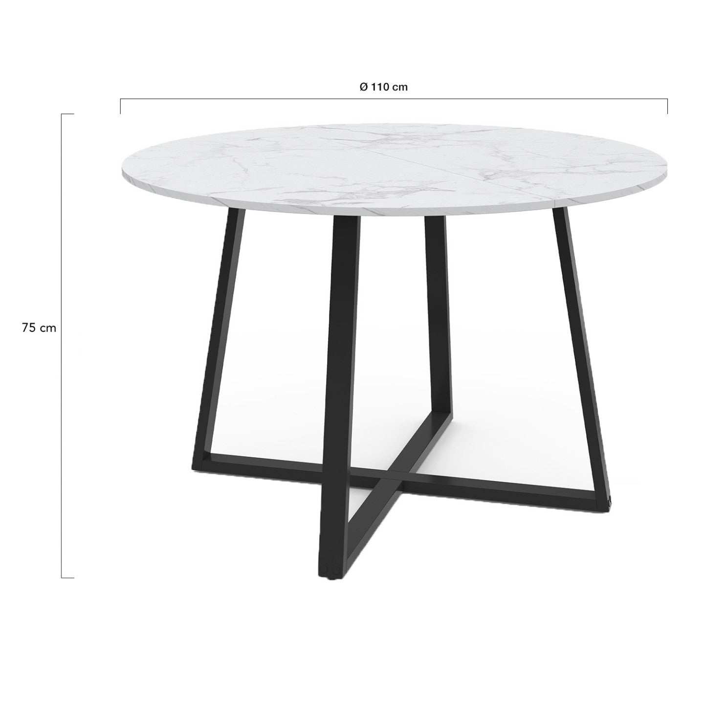 IDMarket - Tavolo da pranzo rotondo SELMA 4-6 persone ALASKA piano effetto marmo bianco e nero 110 cm