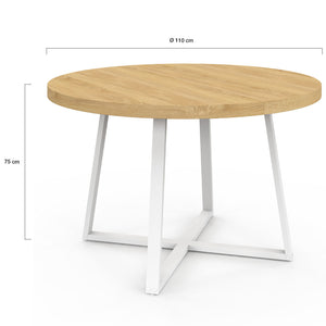 IDMarket - Tavolo da pranzo rotondo SELMA 4-6 persone in legno e bianco 110 cm