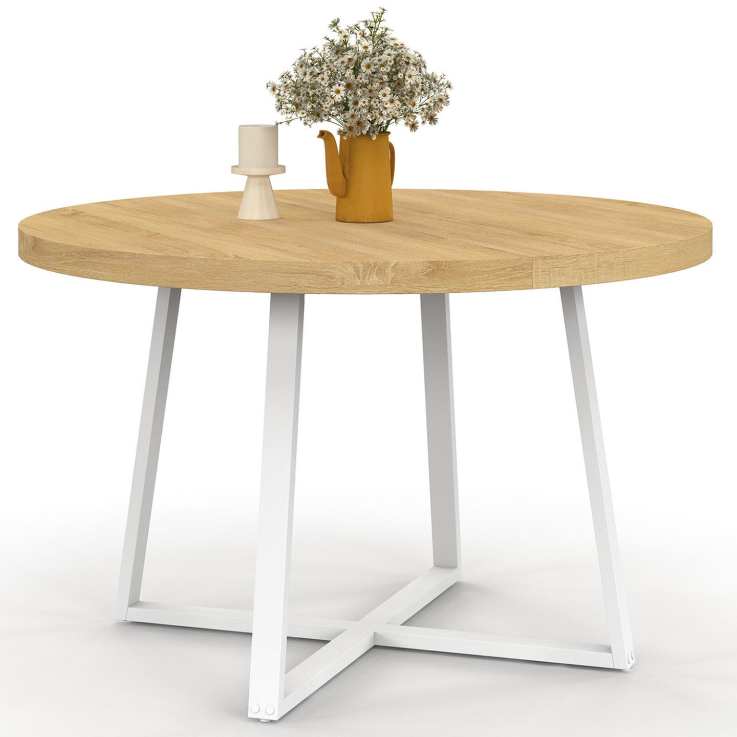 IDMarket - Tavolo da pranzo rotondo SELMA 4-6 persone in legno e bianco 110 cm