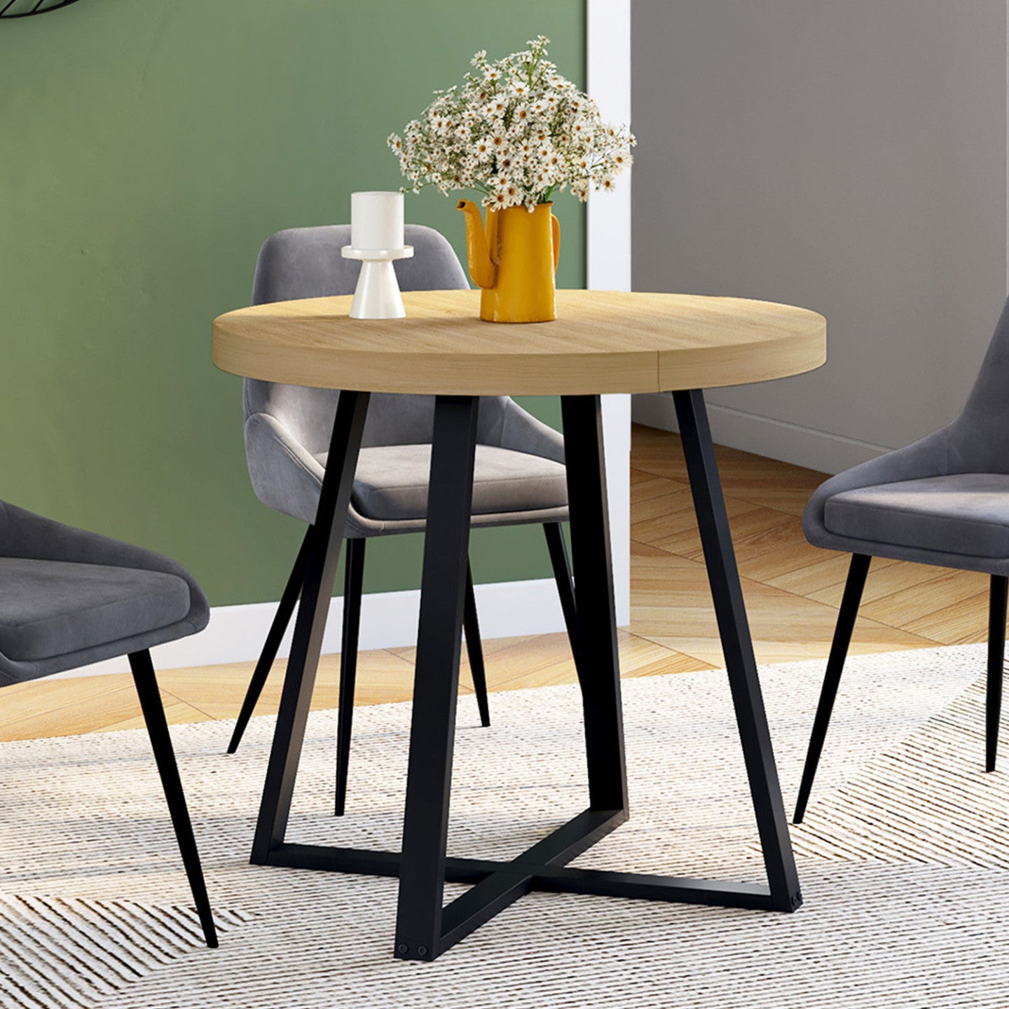 IDMarket - Tavolo da pranzo rotondo SELMA 4 persone in legno e nero 80 cm