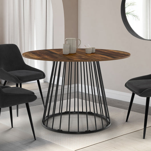 IDMarket - Tavolo da pranzo rotondo YUNA 6 persone con piano in legno scuro e nero HAWKINS 110 cm