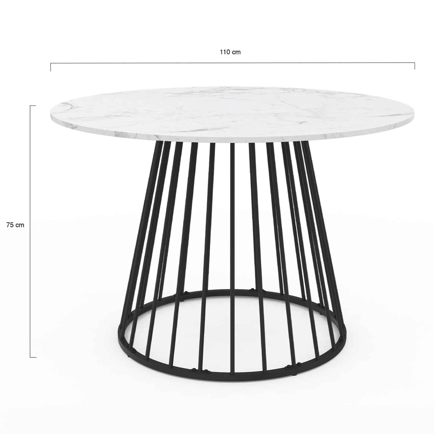 IDMarket - Tavolo da pranzo rotondo YUNA 6 persone con piano in marmo bianco ALASKA e gamba in filo metallico nero 110 cm