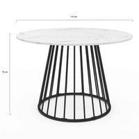IDMarket - Tavolo da pranzo rotondo YUNA 6 persone con piano in marmo bianco ALASKA e gamba in filo metallico nero 110 cm
