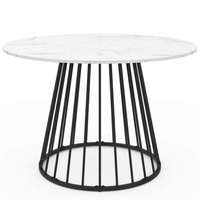 IDMarket - Tavolo da pranzo rotondo YUNA 6 persone con piano in marmo bianco ALASKA e gamba in filo metallico nero 110 cm