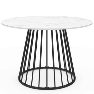 IDMarket - Tavolo da pranzo rotondo YUNA 6 persone con piano in marmo bianco ALASKA e gamba in filo metallico nero 110 cm
