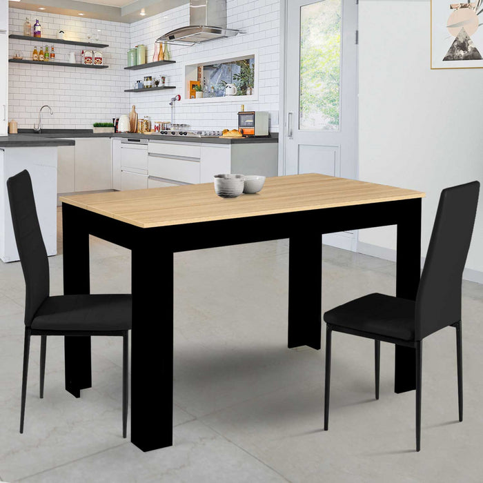 IDMarket - Tavolo da pranzo ROZY per 6 persone nero e piano effetto faggio 110 cm