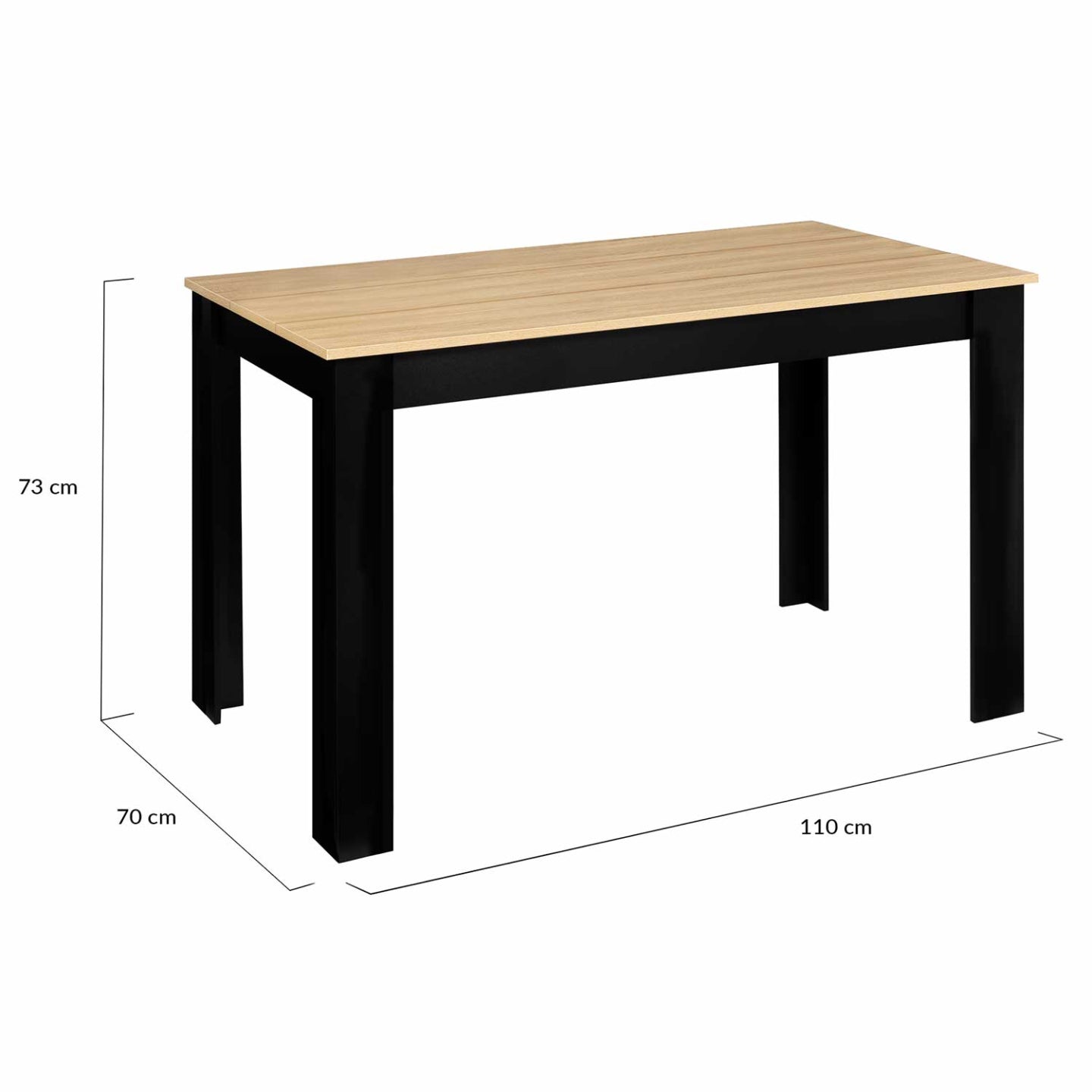 IDMarket - Tavolo da pranzo ROZY per 6 persone nero e piano effetto faggio 110 cm