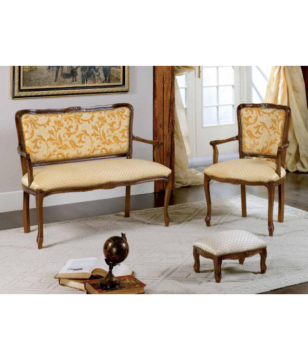 Poltrona imbottita in legno massello intagliata con fregi - Mobili 2G