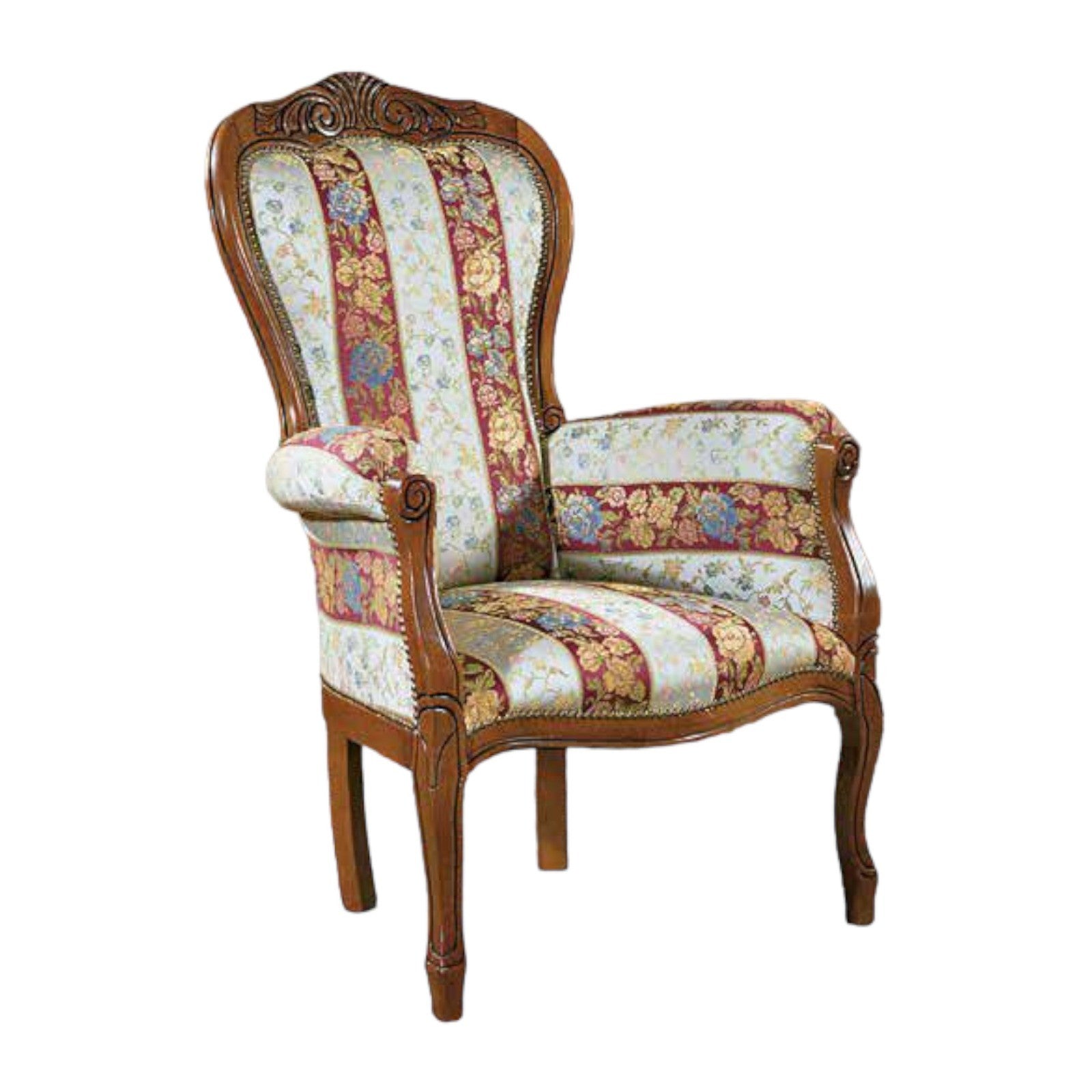 Poltrona imbottita in legno massello intagliata con fregi - Mobili 2G