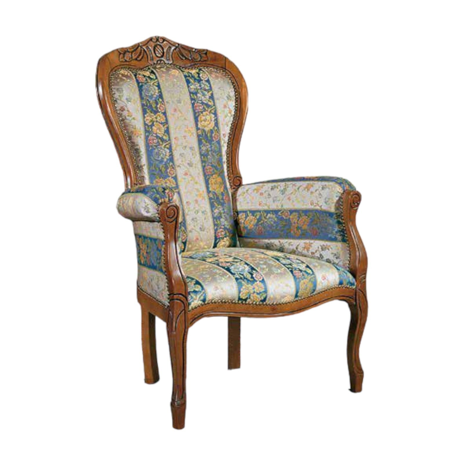Poltrona imbottita in legno massello intagliata con fregi - Mobili 2G