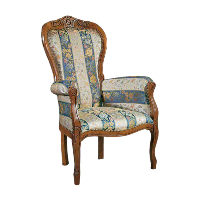 Poltrona imbottita in legno massello intagliata con fregi - Mobili 2G