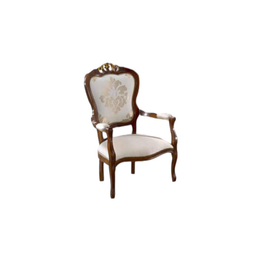 Poltrona imbottita in legno massello intagliata con fregi oro