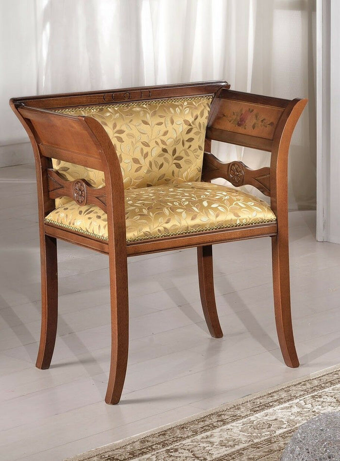 Poltrona imbottita in legno massello intagliata con fregi - Mobili 2G