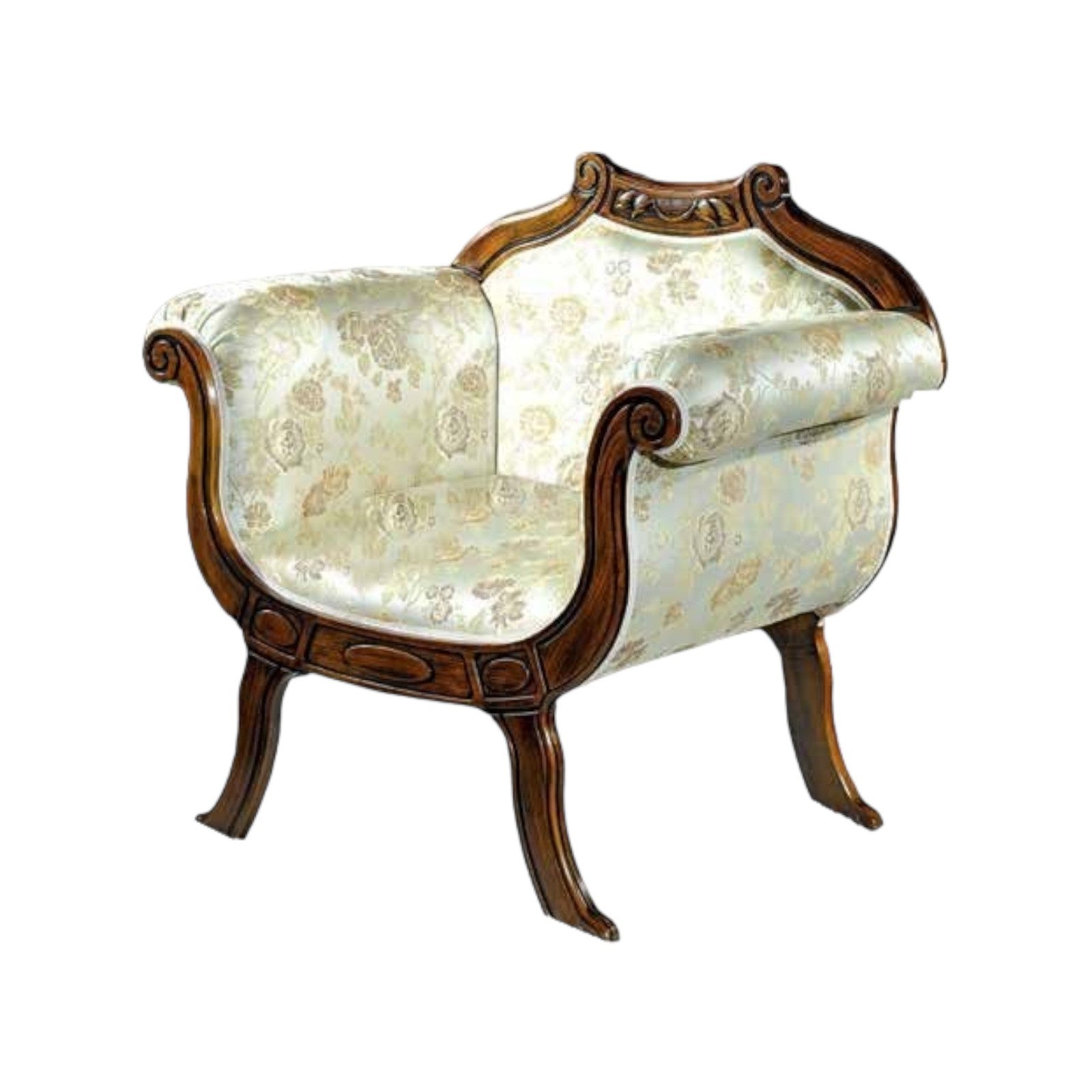 Poltrona imbottita in legno massello intagliata con fregi - Mobili 2G