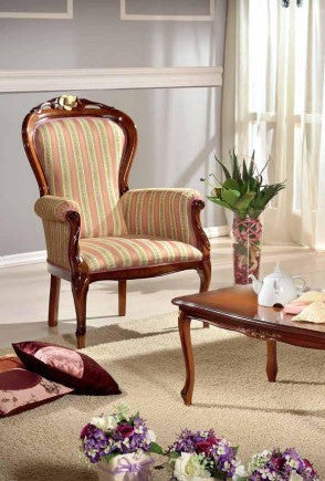 Poltrona imbottita in legno massello intagliata con fregi - Mobili 2G