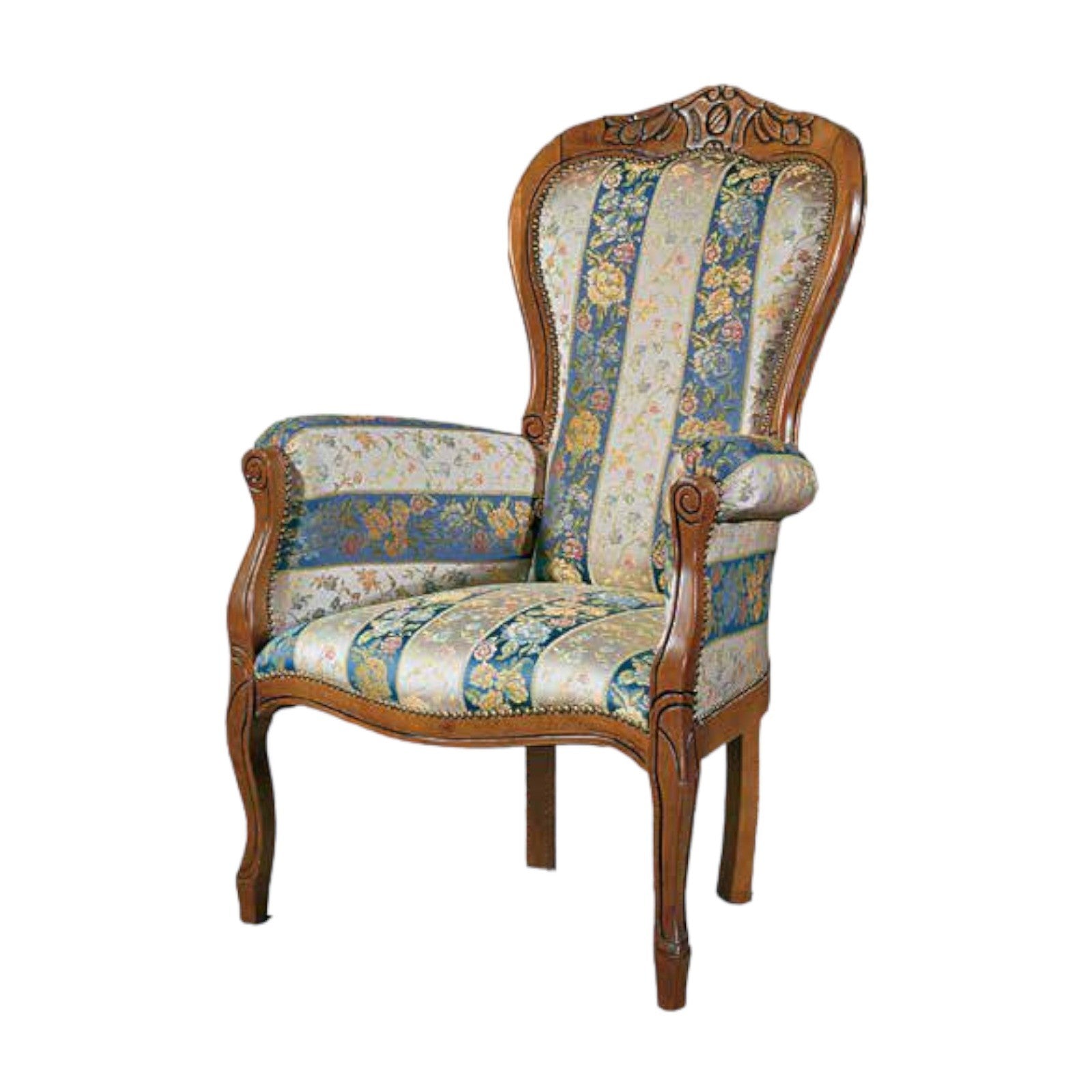 Poltrona imbottita in legno massello intagliata con fregi - Mobili 2G